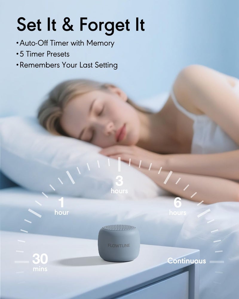 FLOWTUNE Sound Machine White Noise Machine for Baby Adults, Mini Portable Sound Machine for Travel, 6H Timer, 18 Soothing Sleep Sounds Gift (Misty Blue) - Image 5